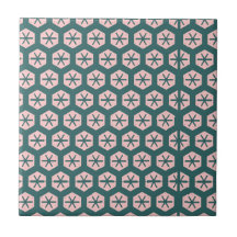 Geometric art dusty rose and green ceramic tile
