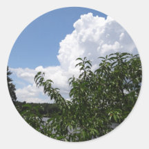 Georgia Peach Tree Fluffy White Clouds Round Stickers