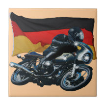 German Flag & Motorbike Rider Ceramic Tile
