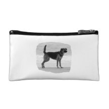 German Shepherd bw beach stand tongue out Cosmetics Bags