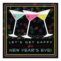 Get Happy on New Years Eve Bright Cocktail Party Personalised Announcement