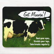 Get Moovin! Funny Cow Office Reminder Mouse Pad