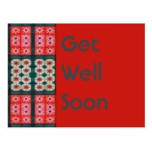 Get Well Soon Red Teal Pattern Postcards