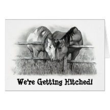 GETTING HITCHED: HORSE PENCIL ART: INVITATION GREETING CARD