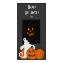 Ghost and Pumpkin Happy Halloween Photo Card