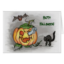ghost,bat and cat, Happy Halloween! Cards