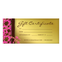 Gift Certificates Salon Spa Gold Floral Pink Brown Custom Rack Cards