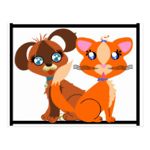 Ginger Toon Kitty & Toffee Toon Pup Postcard