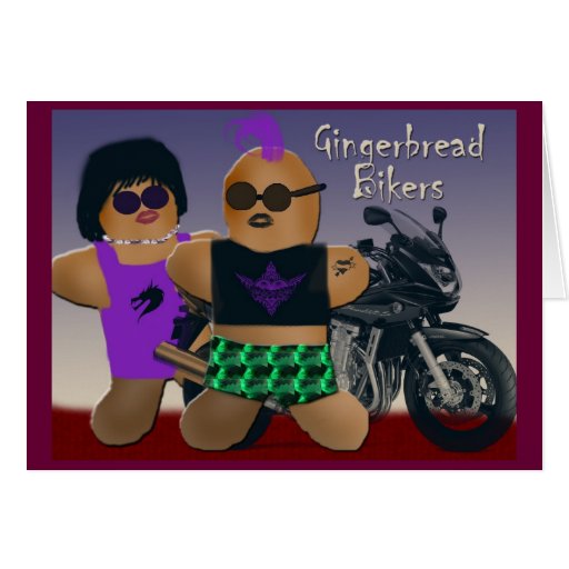 Gingerbread bikers greeting cards