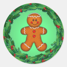 GINGERBREAD BOY & HOLLY WREATH by SHARON SHARPE Stickers