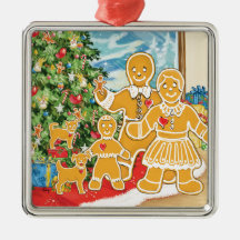 Gingerbread Family With Their Christmas Tree Christmas Tree Ornaments