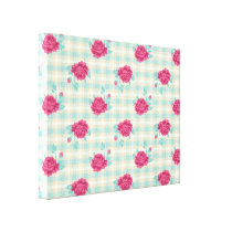 gingham plaid and hot pink chic roses pattern canvas prints
