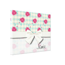 gingham plaid and hot pink chic roses pattern canvas prints