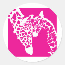 Giraffe and Baby Round Stickers