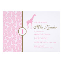 Giraffe Birthday Invitation - Girl