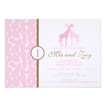 Giraffe Birthday Invitation - Twin Girls