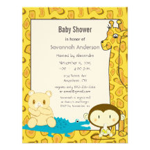 Giraffe Monkey Alligator Baby Boy Shower Invite