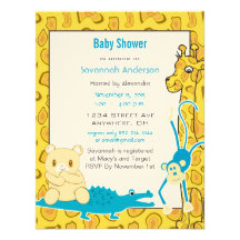 Giraffe Monkey Alligator Baby Boy Shower Invite
