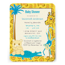 Giraffe Monkey Alligator Baby Boy Shower Invite