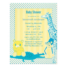Giraffe Monkey Alligator Baby Teddy Boy Shower Custom Invitation