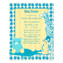 Giraffe Monkey Alligator Baby Teddy Boy Shower Announcements