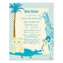 Giraffe Monkey Alligator Baby Teddy Boy Shower Custom Invite