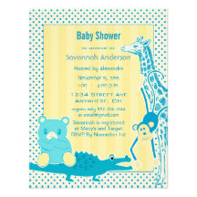 Giraffe Monkey Alligator Baby Teddy Boy Shower Invitation