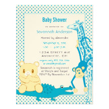 Giraffe Monkey Alligator Baby Teddy Boy Shower Announcements