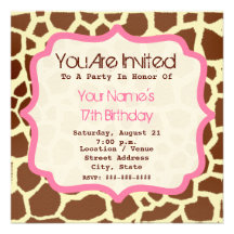 Giraffe Print & Pink Birthday Party Invitation