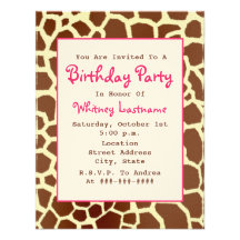 Giraffe Print & Pink Birthday Party Invitation