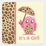 Giraffe Print & Pink Owl Baby Shower Sticker
