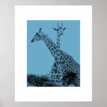Giraffes in Blue Print