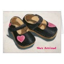 GIRL BABY SHOES ARRIVAL CARD