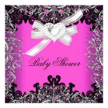Girl Baby Shower Pretty Hot Pink White Black Custom Announcement