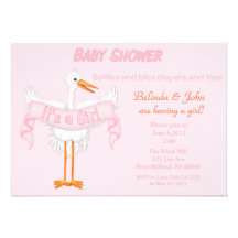 Girl Baby Stork Baby Shower Invitation
