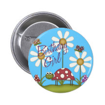Girl Birthday Bugs Buttons