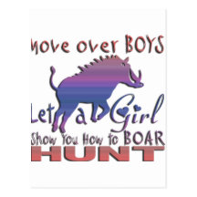 GIRL BOAR HUNTING POST CARD