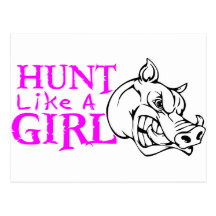 GIRL BOAR HUNTING POST CARD