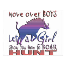 GIRL BOAR HUNTING POSTCARD