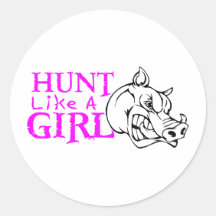 GIRL BOAR HUNTING ROUND STICKERS
