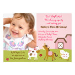 Girl Farm Animal Custom Photo Birthday Invitations