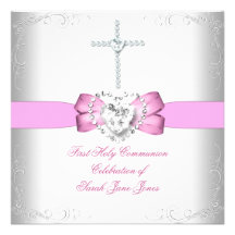 Girl First Holy Communion White Pink Personalized Invite