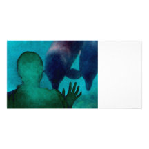 Girl hand up dolphins back grunged custom photo card