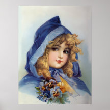 Girl in Blue Hood Print