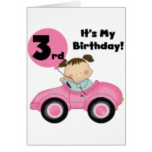 Girl in Pink Car 3rd Birthday Tshirts and Gifts Card