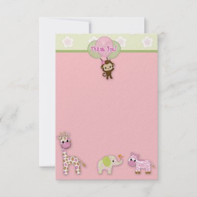 Baby Gifts   Cards on Girl Jungle Animal Baby Shower Thank You 3 5 X5  Invites   Zazzle Com