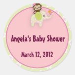 Girl Jungle Safari Animal Baby Shower Round Stickers
