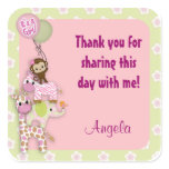 Girl Jungle Safari Animal Baby square sticker pink stickers