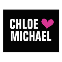 girl loves boy - heart with names (black) postcard