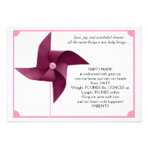 Girl Pink Pinwheel Baby Announcement